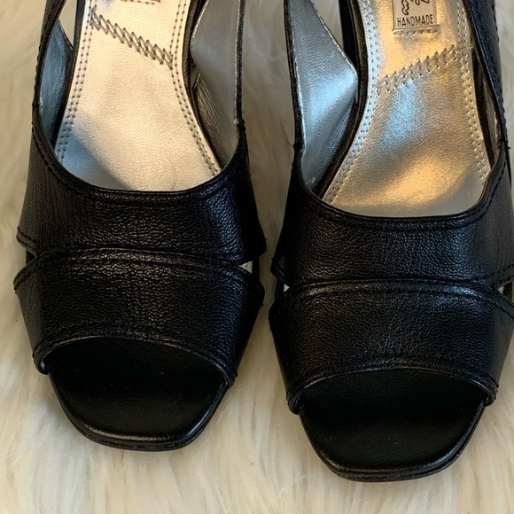 Newton Black Slingback Heels with Peep-Toe - Picture 3 of 8